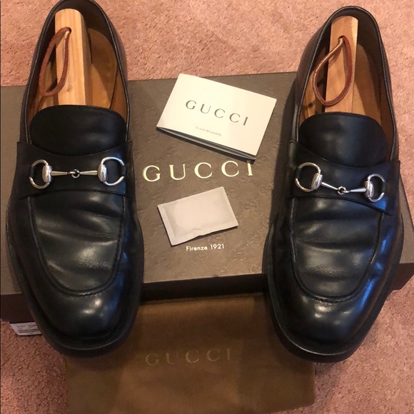 Men’s Gucci black leather slip on shoes size9 - Picture 1 of 14
